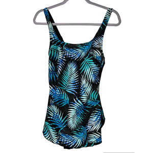 Gabar One-Piece Swimsuit in Blue Green and Black Fern Print Size 10C